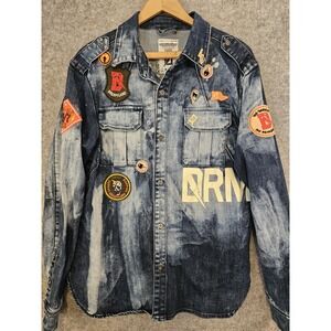 Dreamland Men's M Shacket Jacket Denim Distressed Embroidered Graphic Hip Hop